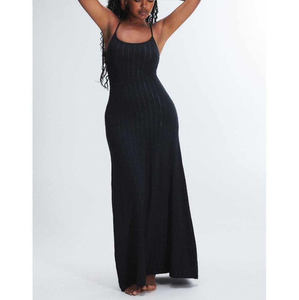 Savage X Fenty Black Caviar Sleek Stitch Modal Sleep Maxi Slip Dress Size 16-18